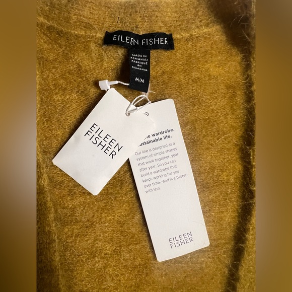 NWT $398 Eileen Fisher Mohair Wool V Neck Cardigan Sweater Burnished Gold Medium - Picture 9 of 10